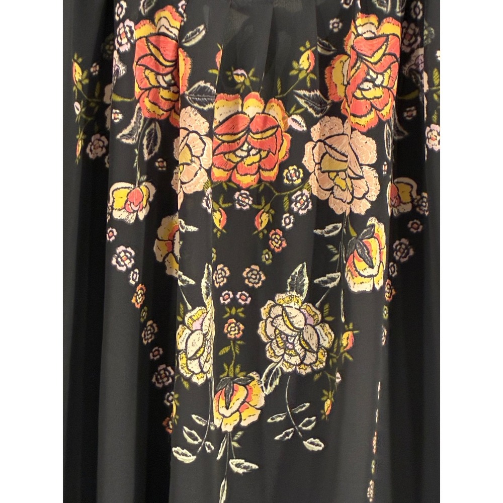 LC Lauren Conrad Floral Embroidered Tie Back Chiffon Blouse Black Large - Picture 5 of 9